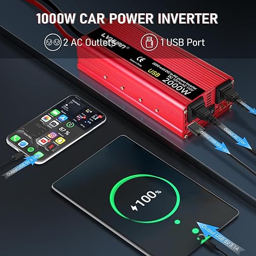 Vista 14 de Inversor de corriente del vehículo del coche 800W/2000W (pico) DC-AC 12V-110V convertidor fuente de alimentación