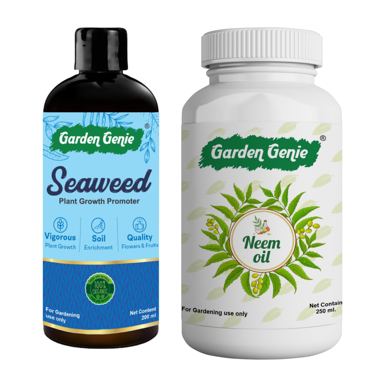 Garden Genie Combo Of Seaweed Extract Liquid Fertilizer 200ml & Neem Oil Concentrate For Plants 250ml, Liquid Fertilizer For Indoor And Outdoor Plants - Growth Promoter for Home Garden (B0BFW85XS9) Amazon Price History, Amazon Price Tracker