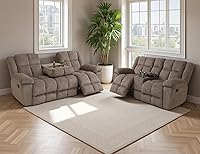 Vista 35 de Juego de sofá reclinable de pana, sofá reclinable manual con portavasos/mesa auxiliar, cómodos sofás reclinables de tela, juegos de muebles de sala