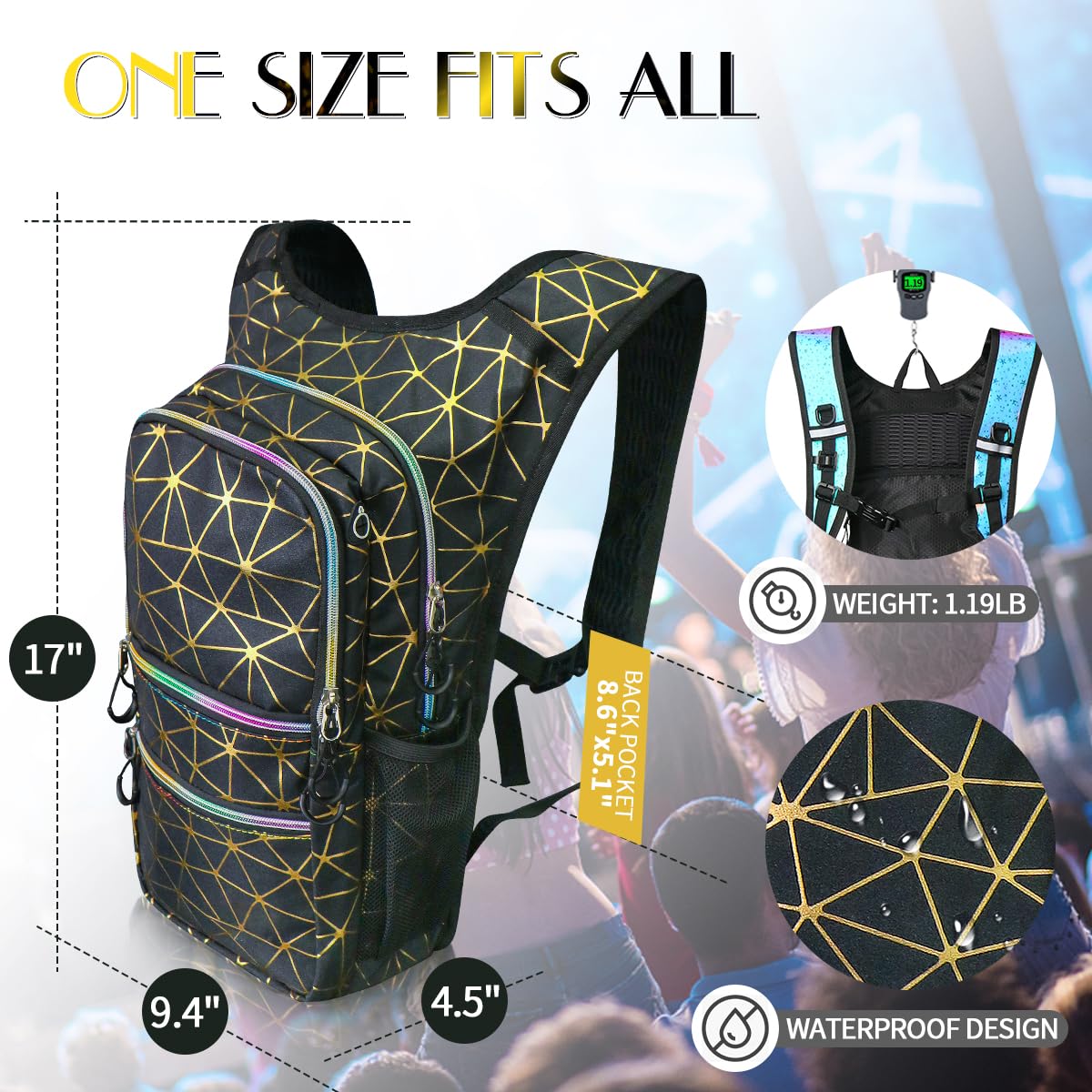Paquete de hidratación, mochila de agua con bolsa de hidratación de 3 L, aislamiento ligero, esencial para festivales, mochila de hidratación para rave, senderismo, ciclismo, correr, equipo de