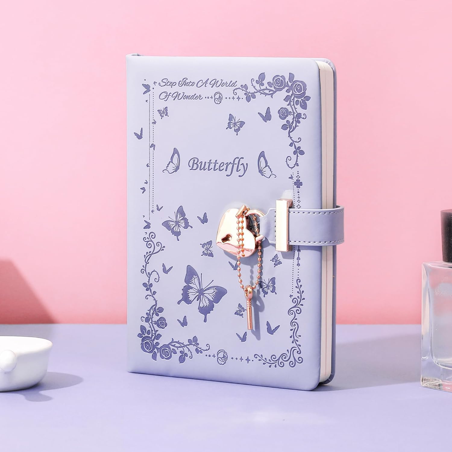 SPIPHY 2 Pack Diary with Lock and Key for Girls Ages 8-12 Journal with Lock for Teen Girls 288 Pages Heart-Shaped Locked Journal for Women, Pink, Purple