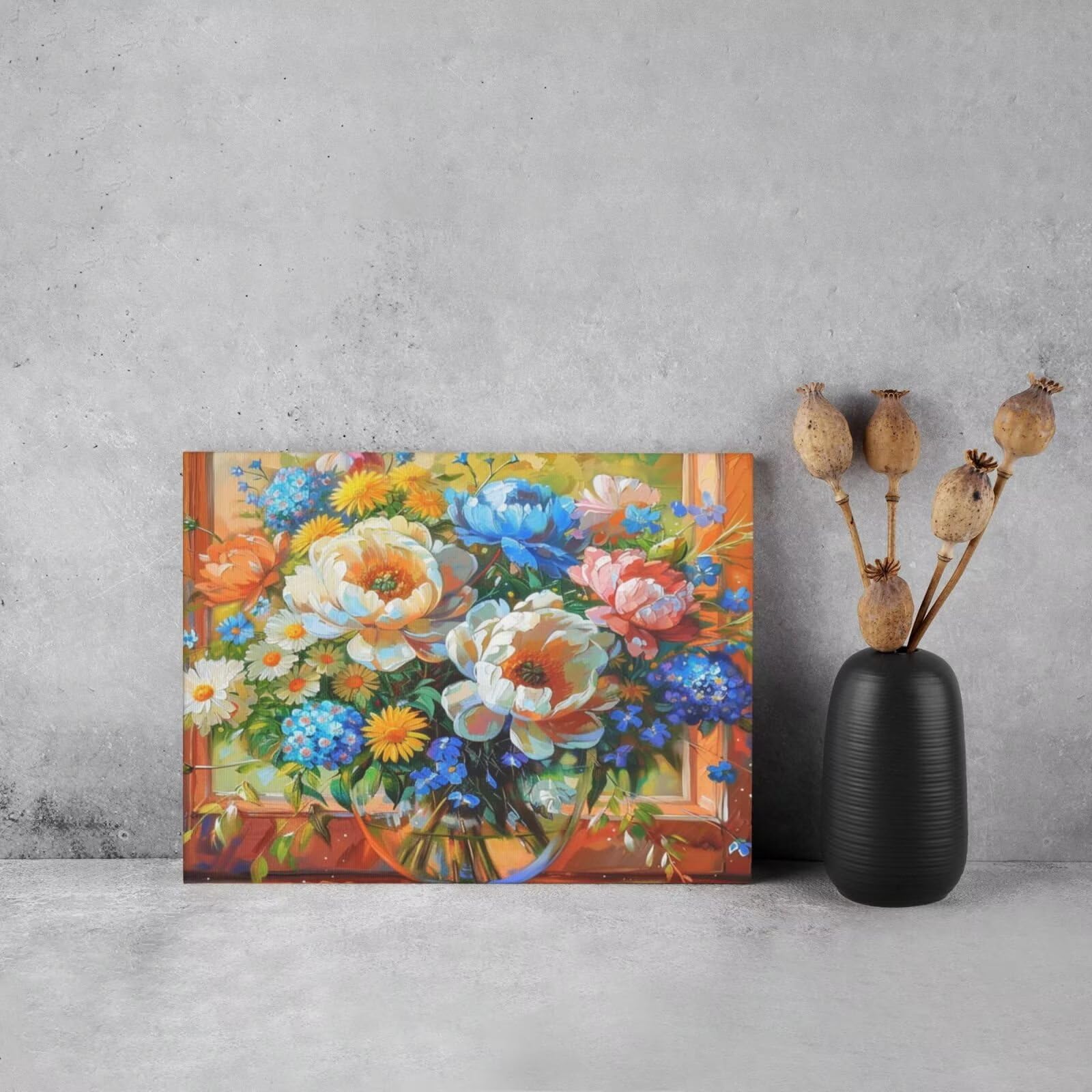 Vase Malen nach Zahlen für Erwachsene, DIY Malen nach Zahlen Blume, Acryl Farbe nach Zahlen für Erwachsene/Anfänger, Ölgemälde Handwerk für Heimdekoration, 90 x 65 cm, ohne Rahmen) MK235