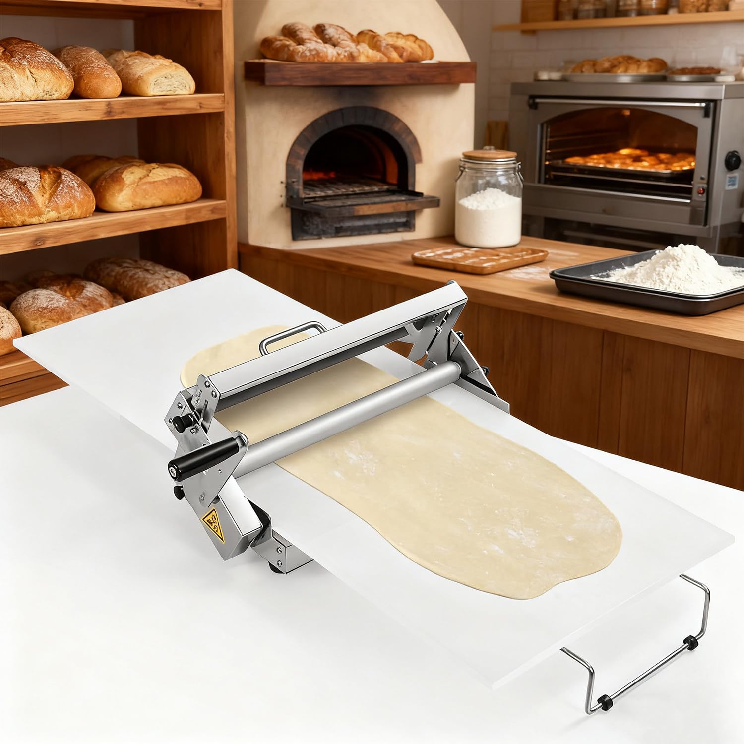 Teigausrollmaschine, Manuelle Teigausrollmaschine, Mit 360°-Rollengriff Und Pp-Ausrollbrett, Einstellbare Pressstärke Von 0–25,0 Mm, Edelstahl 300
