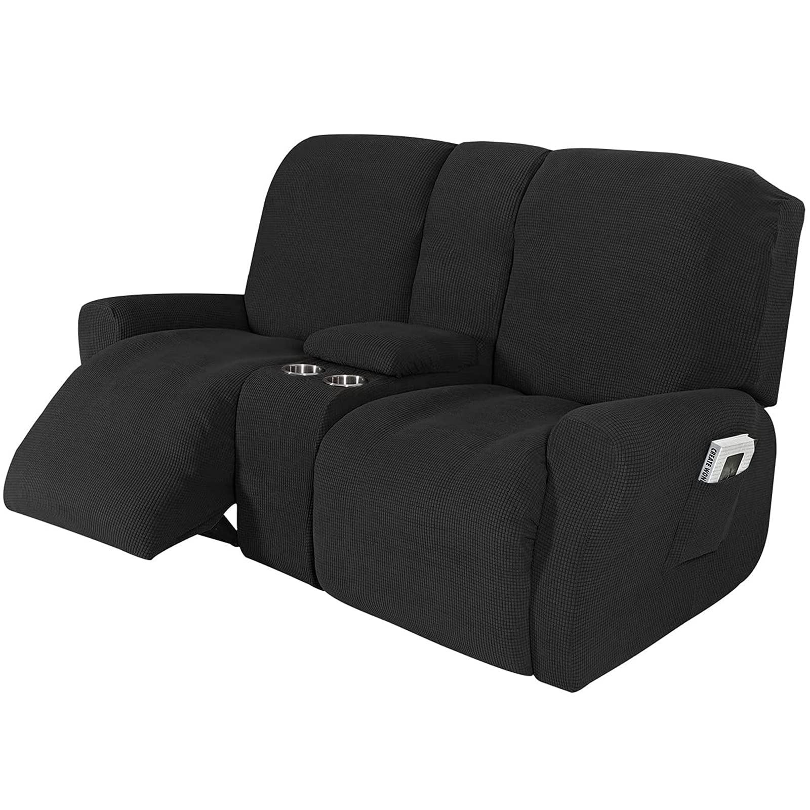 Recliner Sofa Slipcover, with Cup Holders - Furniture Protector Cover for 2-3 Seater Reclining Sofa with Console - Sofa Cover