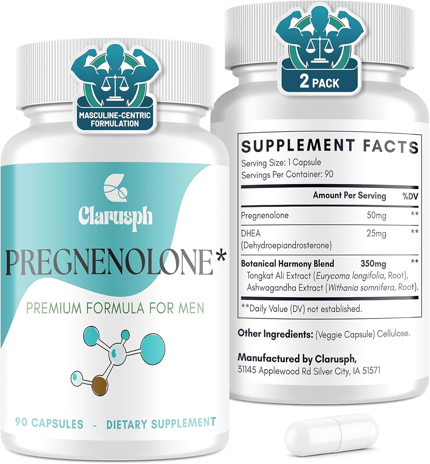 Pregnenolone* 50mg for Men with DHEA 25mg - 180 Capsules