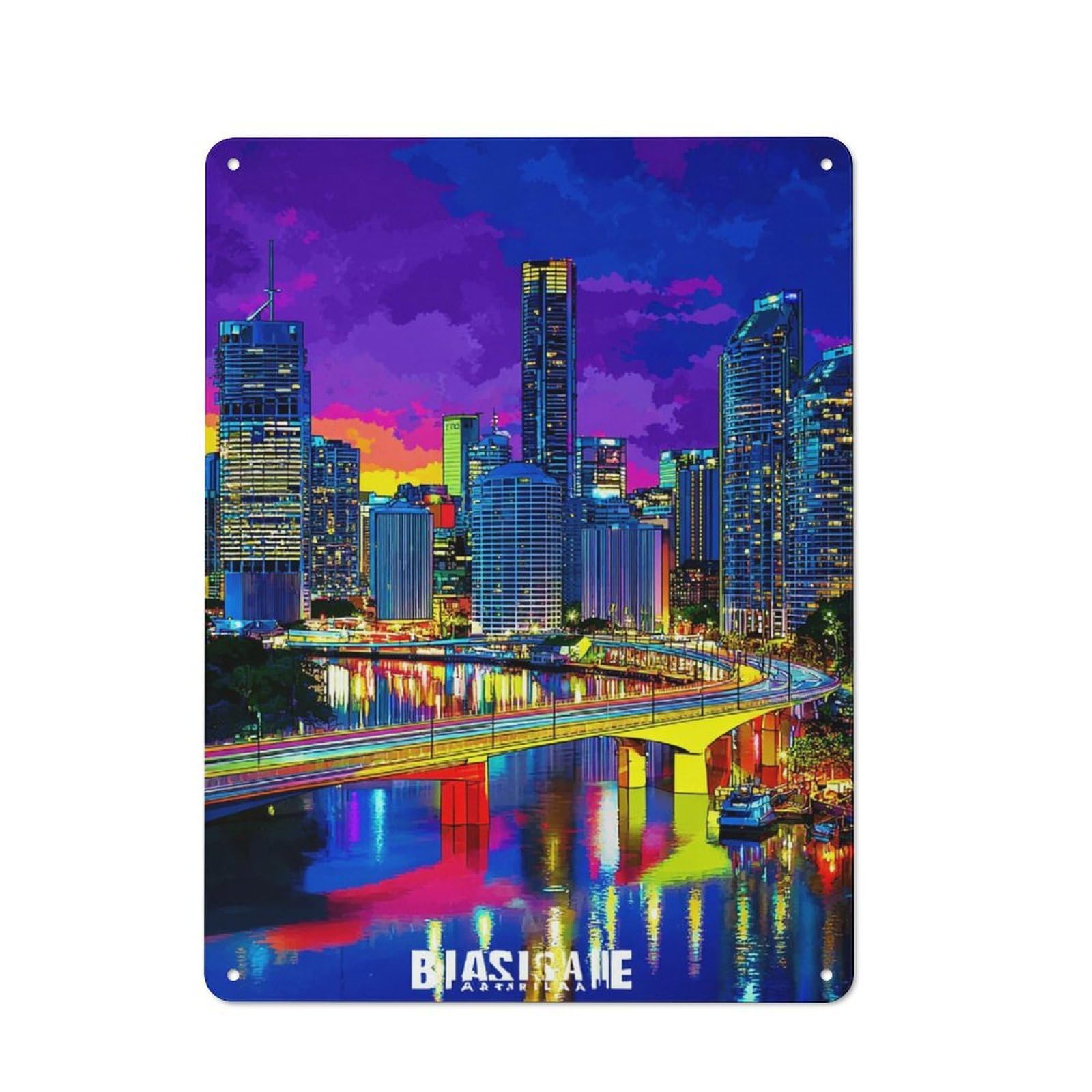 Junmoney Vibrant Cityscape Reflections -2 Modern Retro Metal Wall Decor 40X30cm, Metal Wall Sign For Loft, Studio, Office Or Creative Room