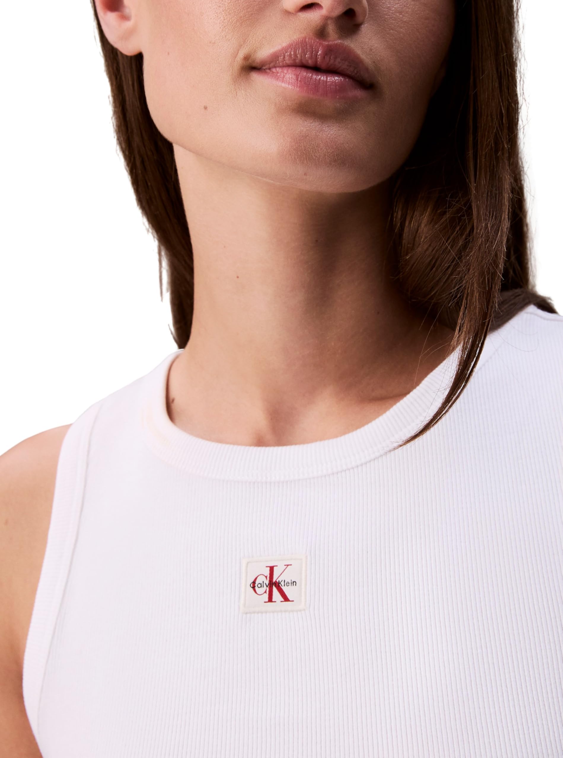 Calvin Klein Camiseta de Tirantes Mujer Woven Label Cotton Rib con Logotipo