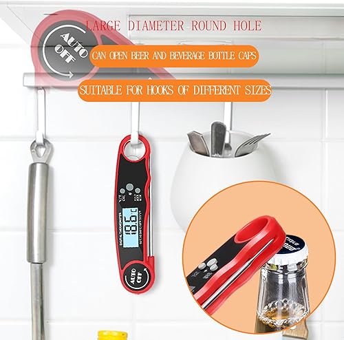 Miniatura 5 de Termómetro digital para carne, termómetro de alimentos de lectura instantánea para asar y cocinar, sonda de cocina impermeable con luz de fondo para