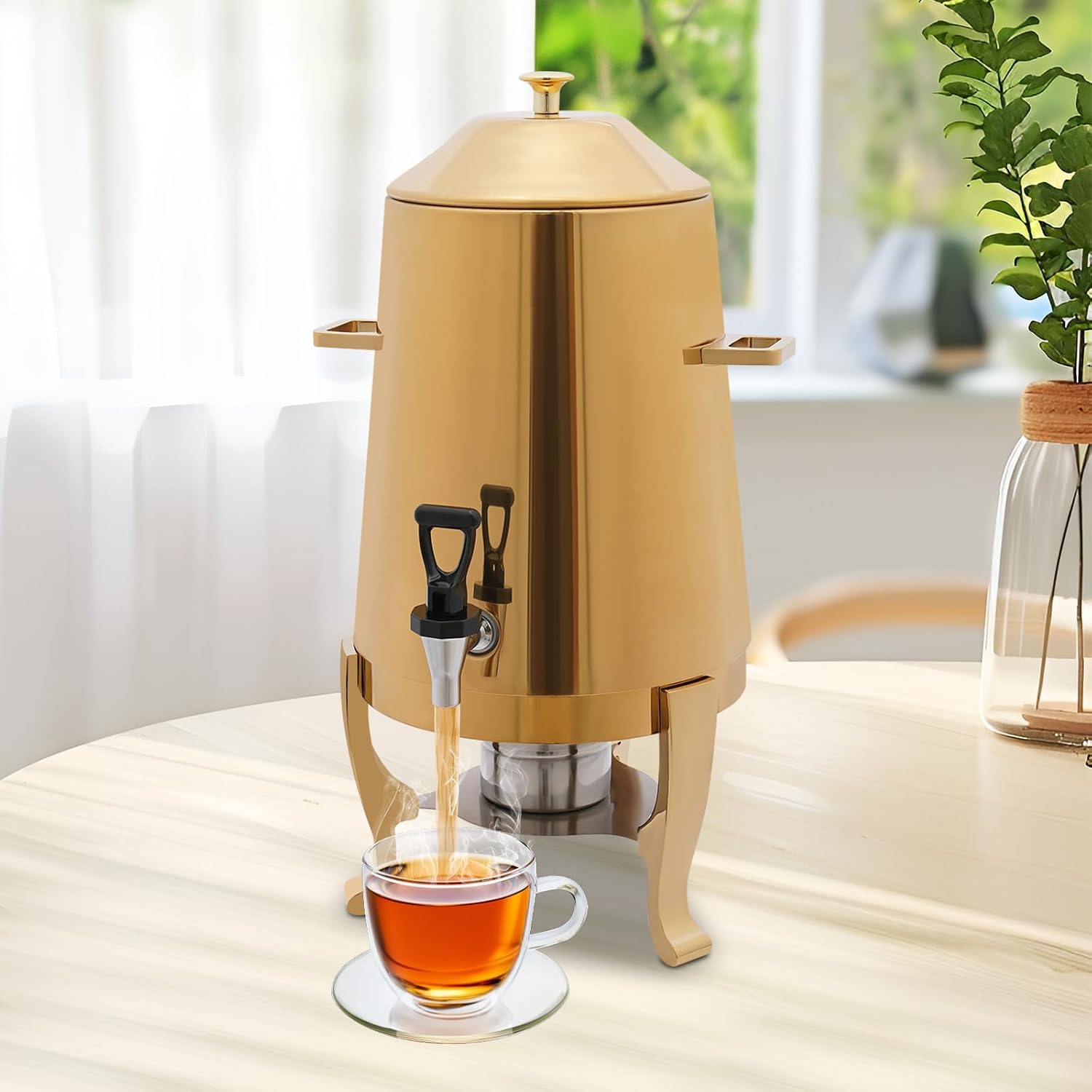 13L Hot Beverage Dispenser with 95-185℉ Heating Board & Fuel Tray Stainless Steel Coffee Urn Electric Heating Drinks Dispenser for Milk Coffee Tea Hot Water
