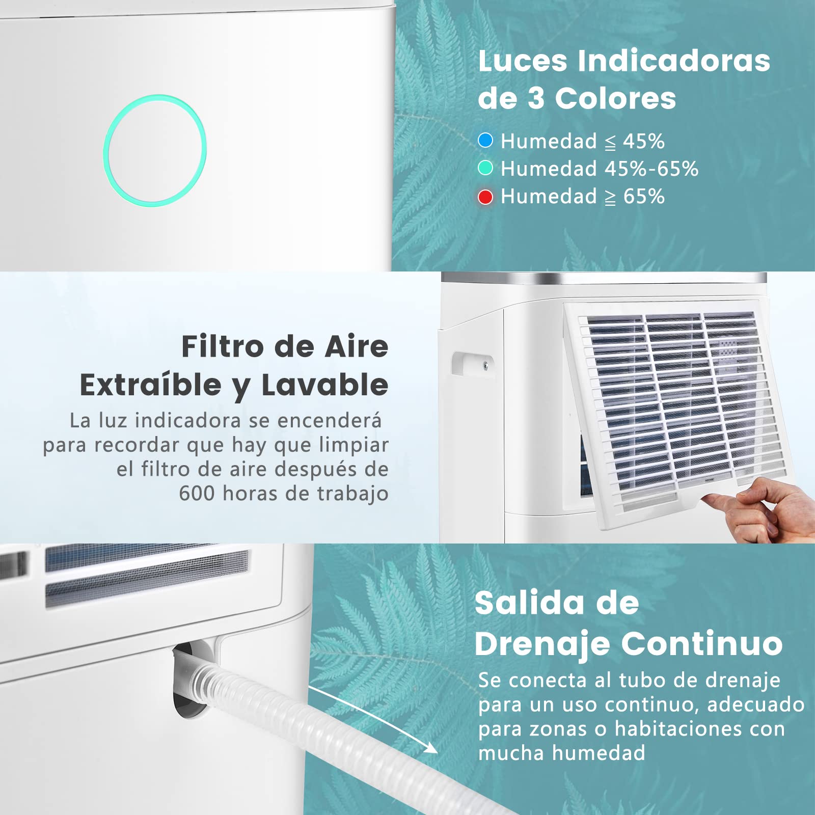 GOPLUS Deshumidificador 25L/Día con Tanque de agua 6,5L, Deshumificador de Humedad Hasta 30㎡, Temporizador 24 Horas y 2 Velocidades 3 Modos, Drenaje Automático o Manual, para Dormitorio Sótano Baño