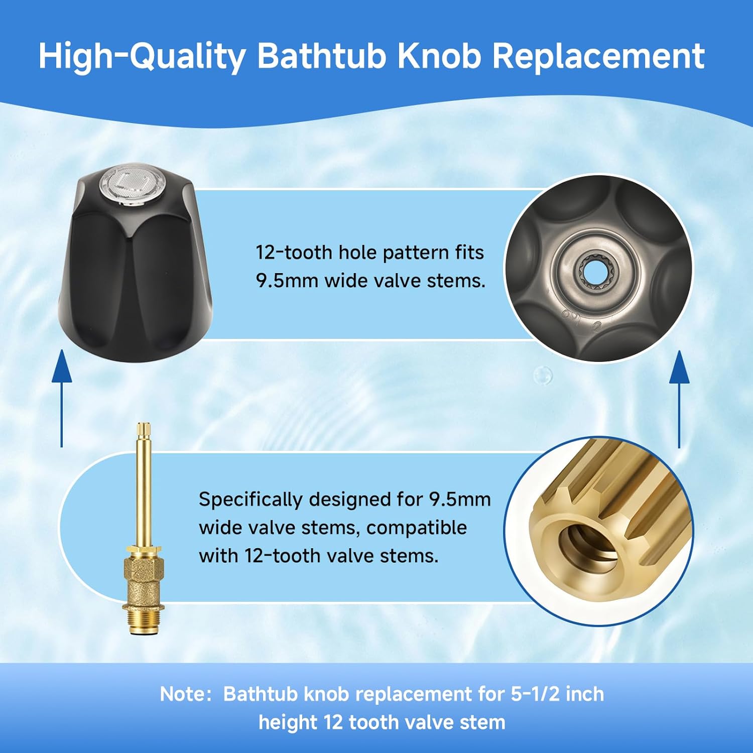 Makerfire Bathtub and Shower Knob 3 Piece Replacement, Compatible with Price/Pfister Tub Shower Handle, Shower Knobs Faucet Trim Kit for 12 Tooth 9.5mm Valve stem (Metal Matte Black)
