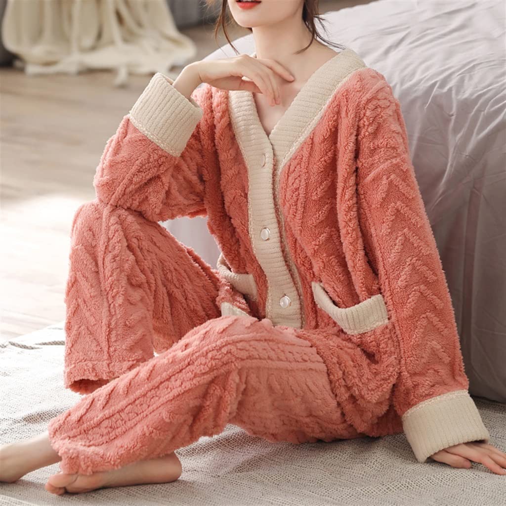 Dames Warm Flanellen Pyjama Set Koreaanse Winter Coral Fleece Dames Pyjama Set Dames Dikke Pyjama Lange Homewear Casual Wear