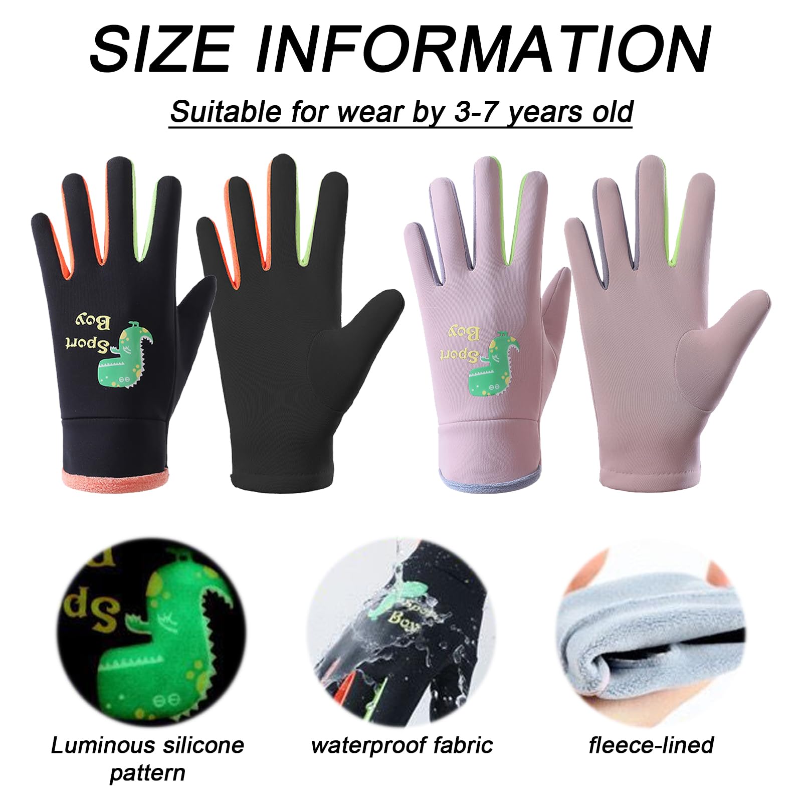 2 pary dziecięcych rękawic narciarskich, termicznych, dla dzieci, na zimę, wodoodporne i wiatroszczelne, do jazdy na snowboardzie, jazdy na nartach, jazdy na rowerze, dla dziewcząt