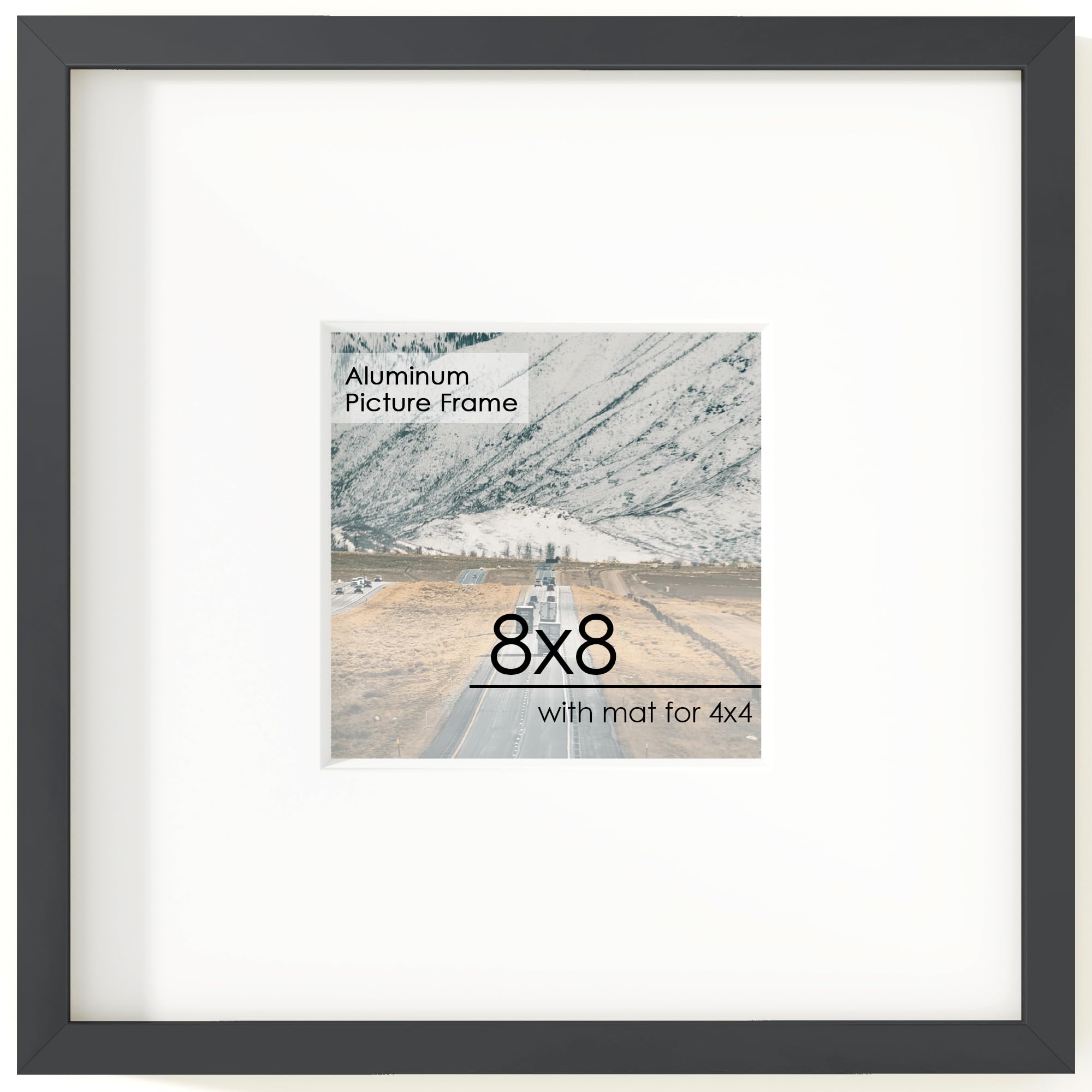 FLYJOE 8x8 Metal Square Picture Frame For Wall With Mat For 4x4, 8''x8'' Aluminum Photo Frames with HD Plexiglass For Home Decor, Minimalist Modern Poster Frame Home Wall Decor, Black โ image 1
