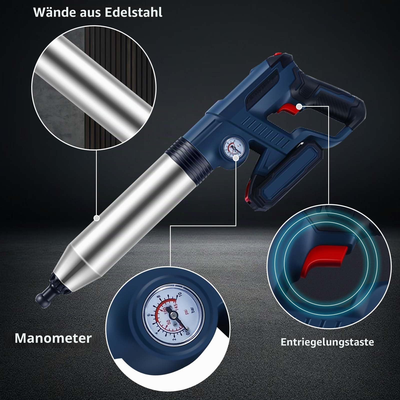 Elektrischer Toilettenkolben, Pressluft Rohrreiniger Toiletten Pömpel Edelstahl Toilettenkolben Kit mit Luftdruckanzeige und 4 Gummiadapter Abfluss Entblocker für Bad Küche Toiletten Bodenablauf