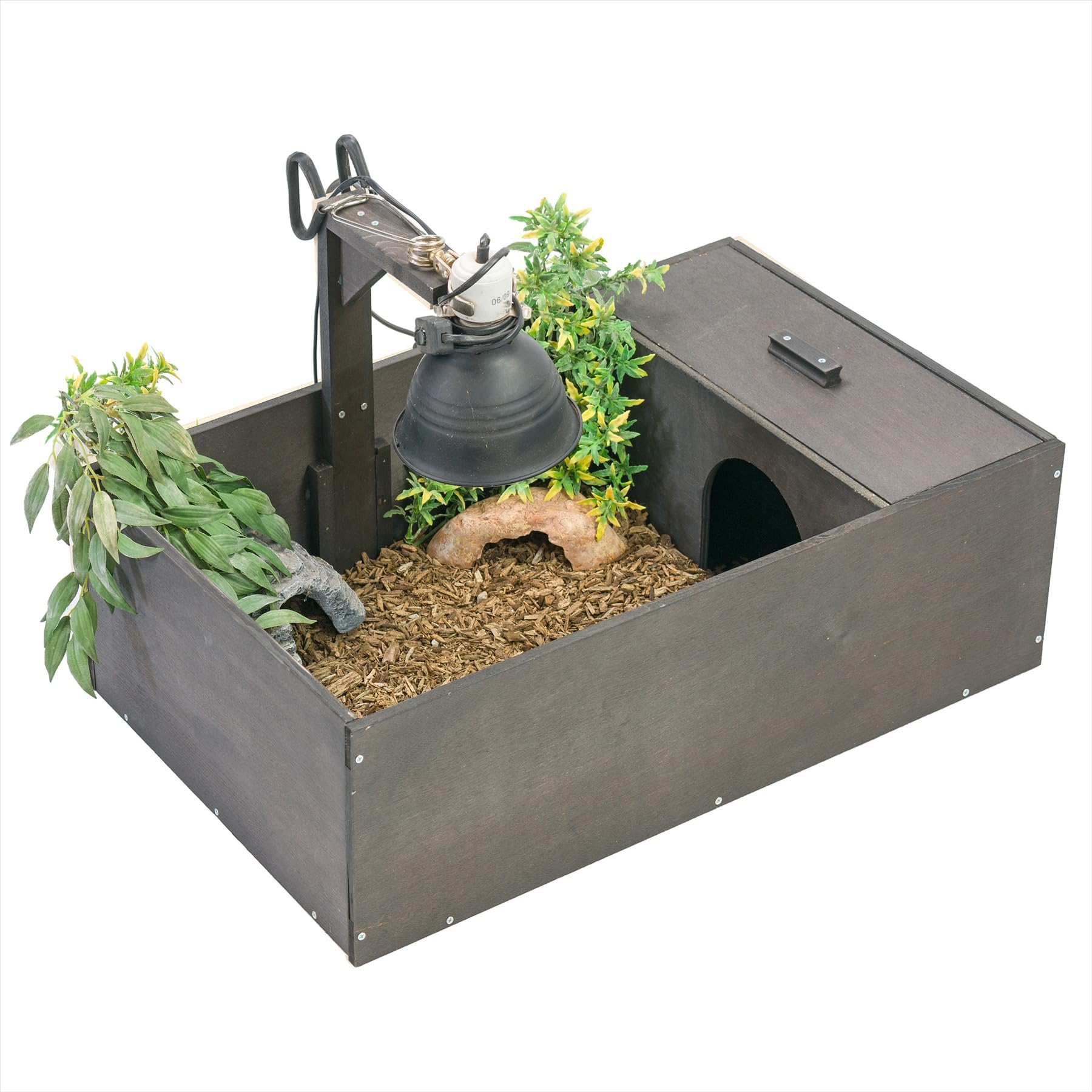 FAKHRI Tortoise Table Reptile Run β Wooden Indoor & Outdoor Enclosure for Tortoises, Rabbits, Small Pets, with Run & Hide Are (Black, 64x41)