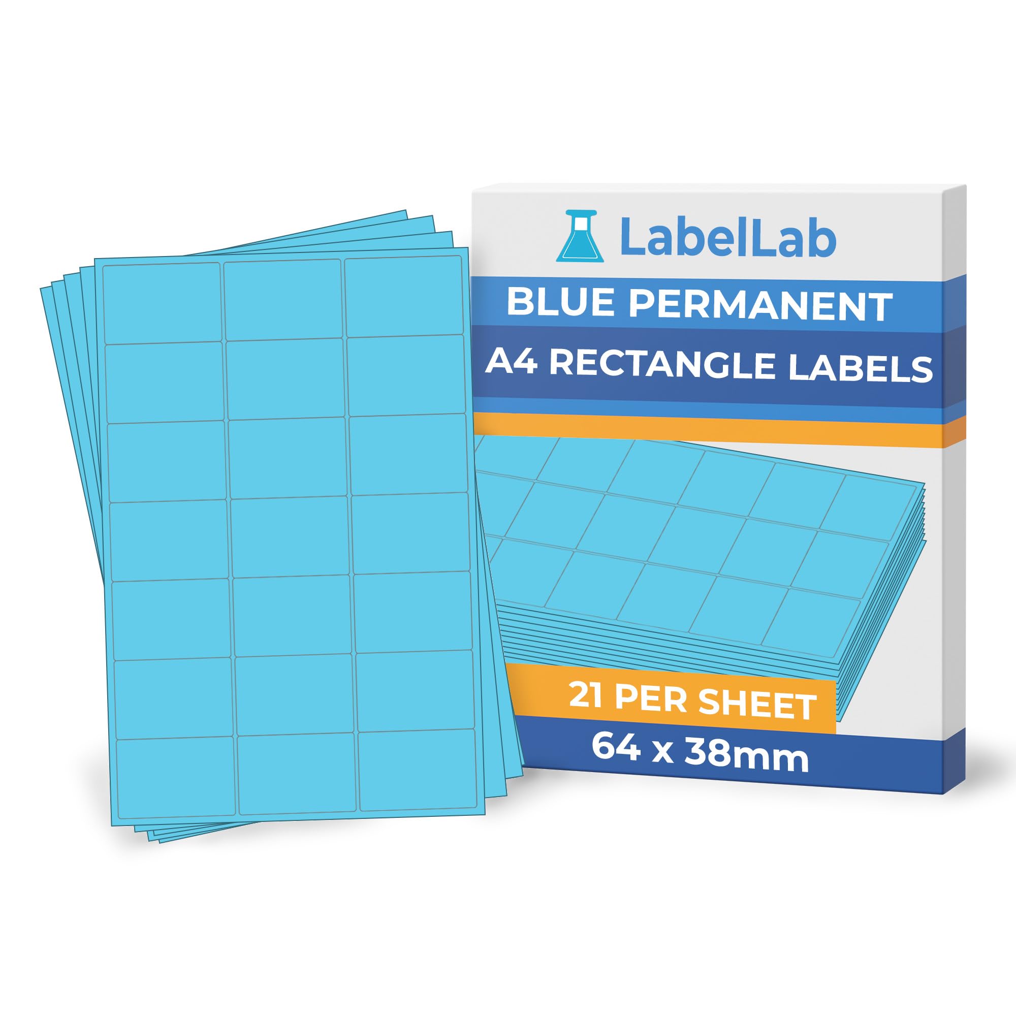 Blue A4 Rectangle Labels – Coloured Printable Sheet Labels for Inkjet & Laser Printers, Permanent Adhesive – LabelLab (500, 21 Per Sheet)