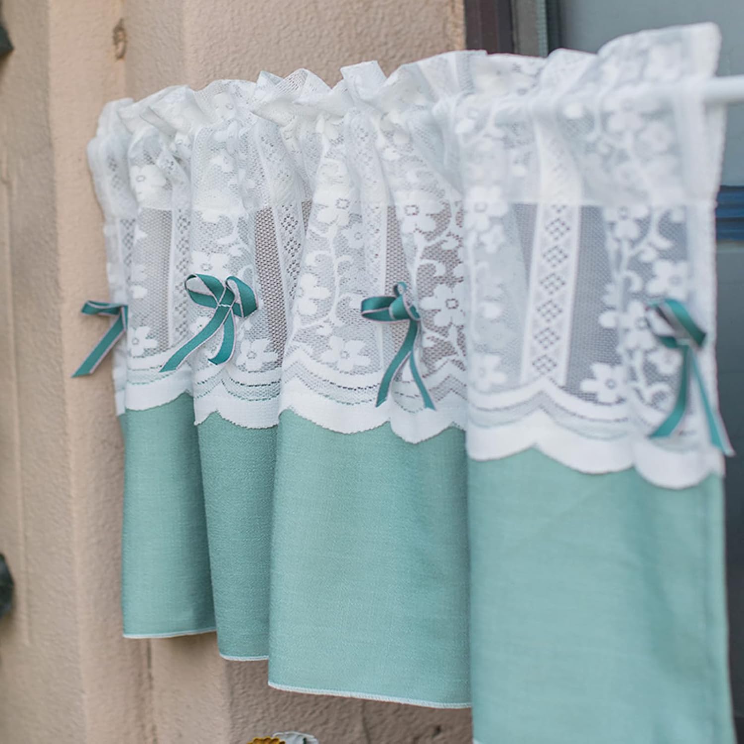 Country Style Kitchen Curtains Tier Curtains Splicing Cotton Linen Curtain,Modern Lace Bistro Curtains Valance,Cafe Curtain,Kitchen/Bedroom Short Curtain Semi-Darkening Curtains