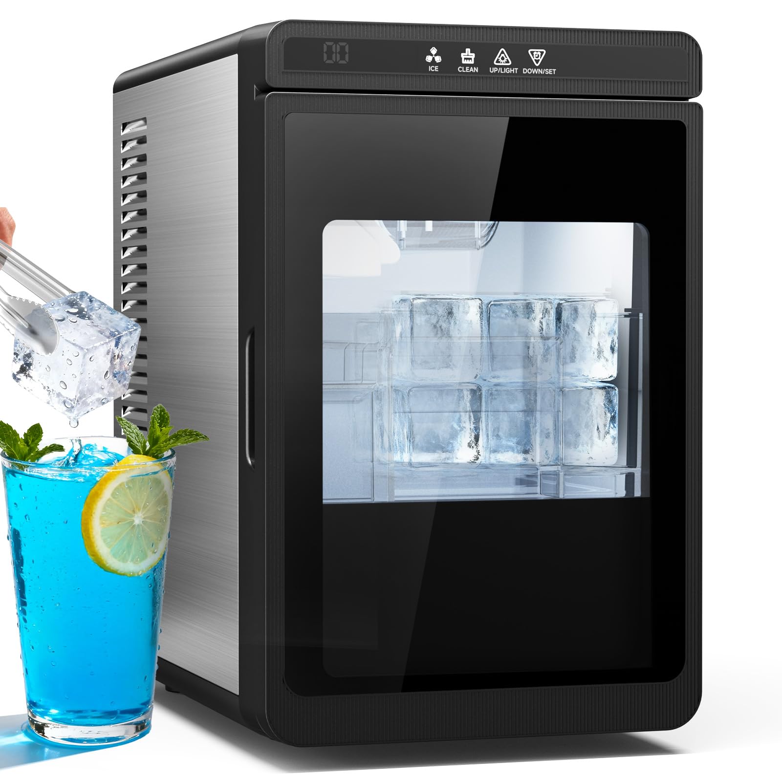ETL Approval Clear Ice Cube Maker Countertop, 3 Crystal 1.6" Clear Ice Cube in 10-20Mins, Slow-Melting & Adjustable Ice Thickness, Ice Makers Countertop with Self-Cleaning for Kitchens/Home/Office | Fridge.com