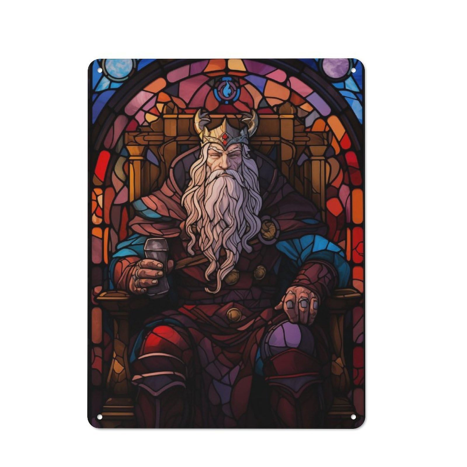Retro Odin Stained Glass Vintage Tin Sign 40x30cm, Retro Room Decor for Lounge, Study, Pub Or Wall Gallery