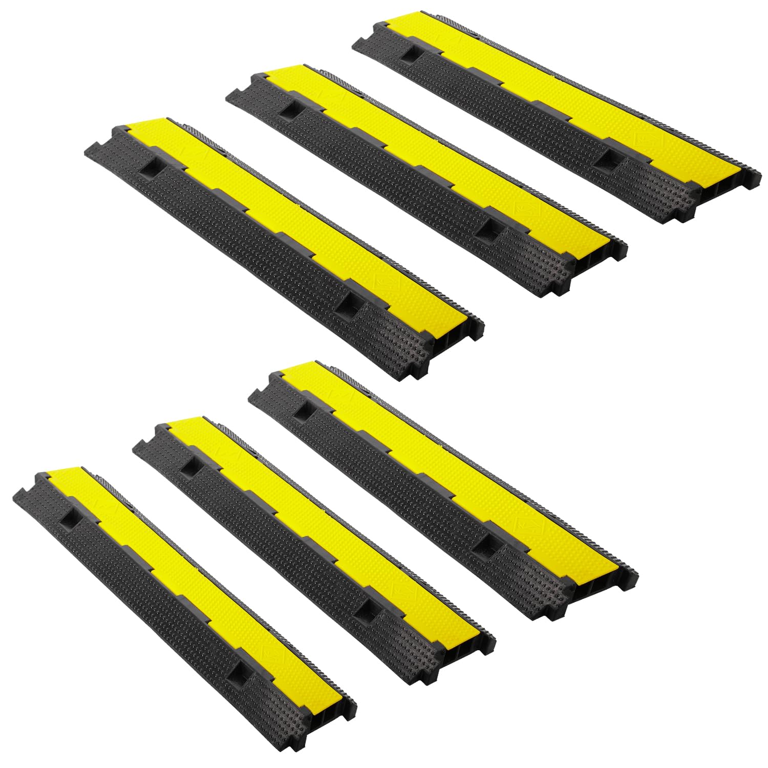 Fiqops Mostki kablowe, 6 sztuk, 2-kanałowe, 101 x 25 x 5 cm, mostek kablowy z gumy, konstrukcja modułowa, ochrona przed przejechaniem kabli, mostek kablowy, zewnętrzny do parkingu, czarny