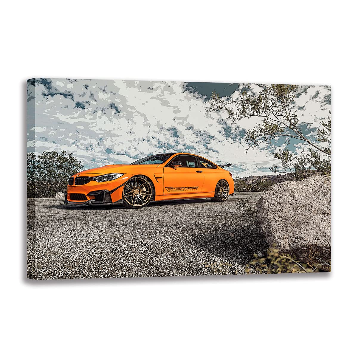 Impression sur toile BMW M4 orange affiche moderne de qualité supérieure