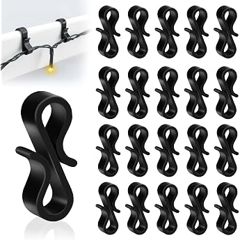 Dalugo Pack of 120 Black Outdoor Gutter Hooks Reusable S Hooks Plastic for Hanging Christmas Lights Icicle Fairy Lights Christmas Tree Decorations