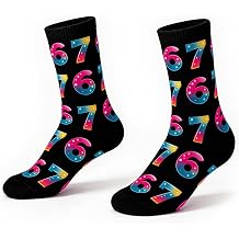 Zerobe 67 Socks Six Seven Neon Gradient Funny Meme Crew Socks for Boys,Girls, Adults, Novelty Number Graphic Socks
