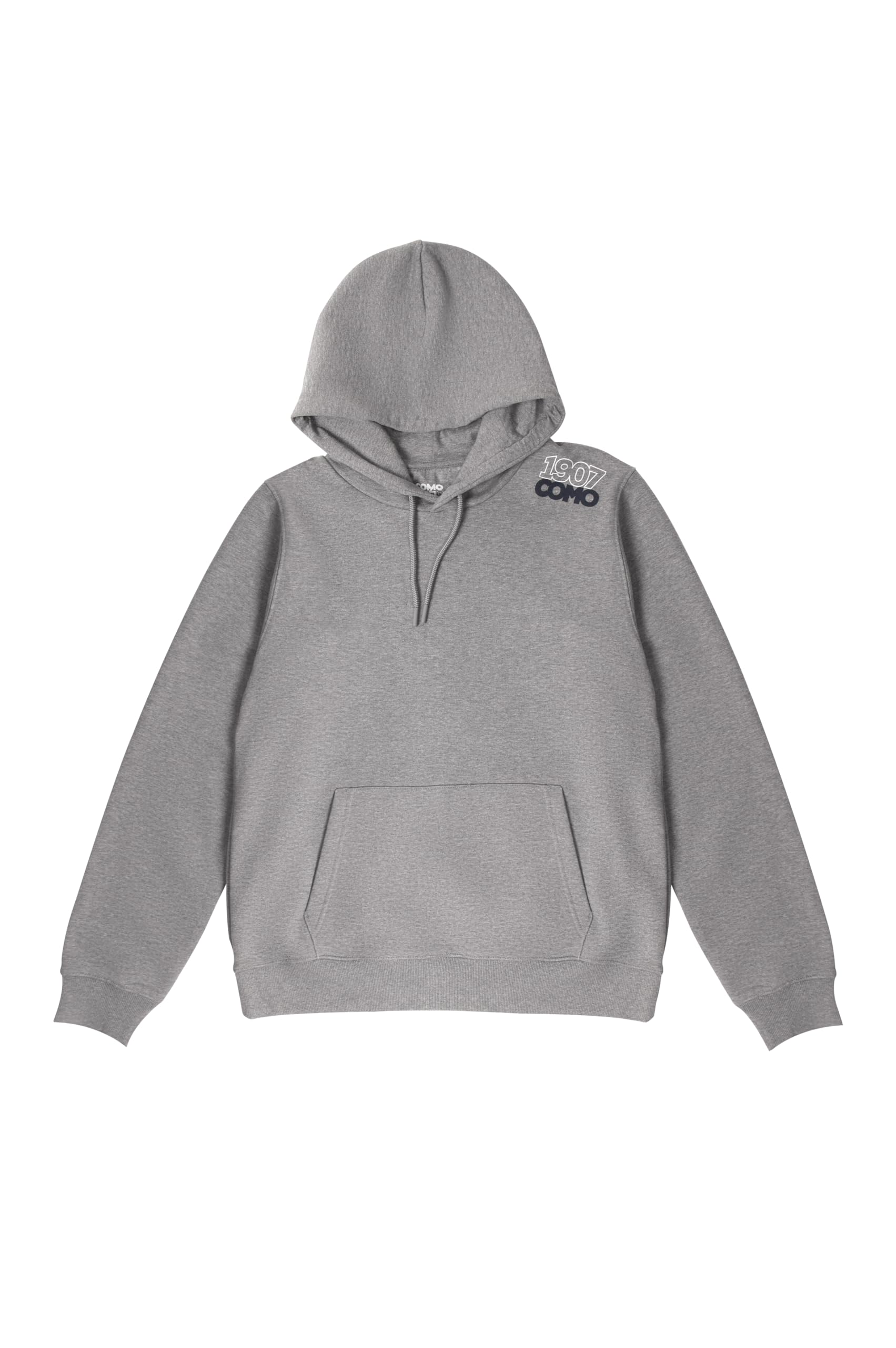 COMO 1907 - Felpa con Cappuccio - Colore Grigio Melange - con tascone Centrale - Ricamo Davanti a Spalla Sinistra - 100% Cotone - Made in Italy