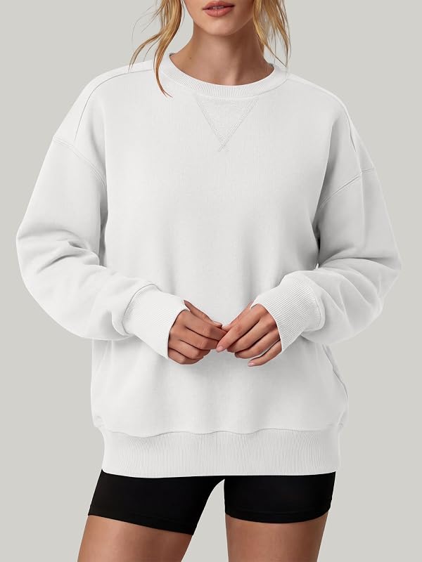 ANRABESS Sweatshirt for Women Crewneck Fleece 2026 Fall Outfits,White,S image 2
