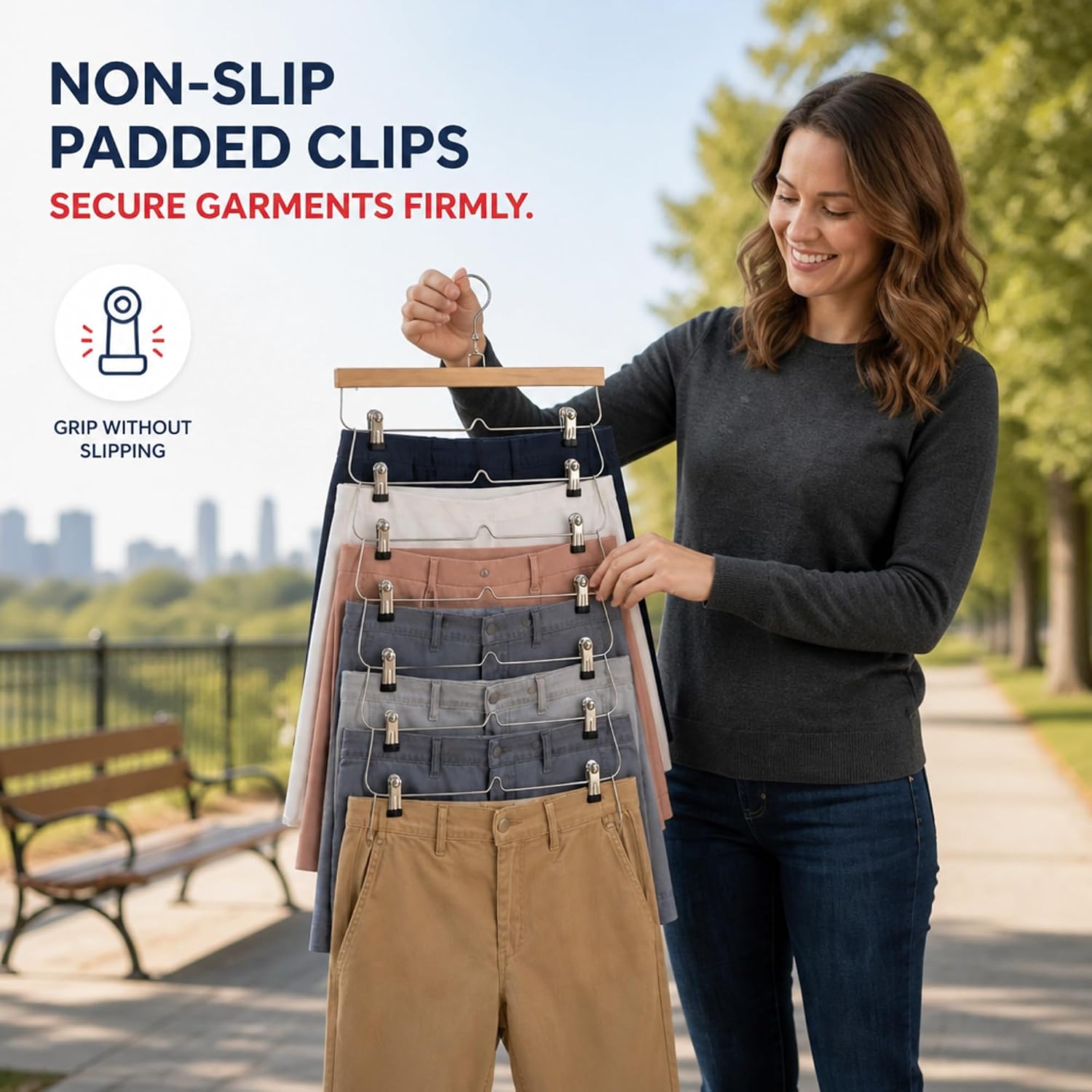 USTECH 7-Tier Skirt Organizer, Non-Slip Clip Hangers, Space-Saving Closet