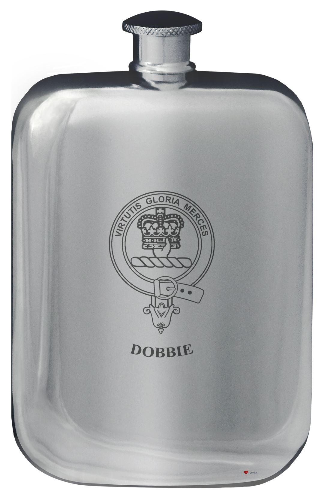 I LUV LTD 6oz Rounded Pocket Hip Flask in Polished Pewter for Dobbie Scottish Family Name Crest