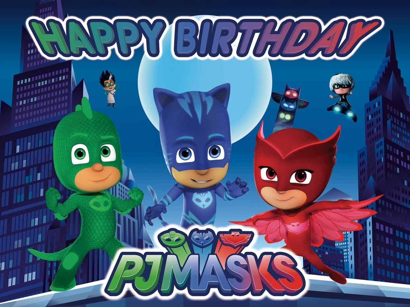 PJ Masks Backdrop |Happy Birthday Banner Super City Themed Photography Hero for Baby Boys Happy Birthday Party Decoration Dessert Table Baby Shower Supplies Photo Background Banner Booth