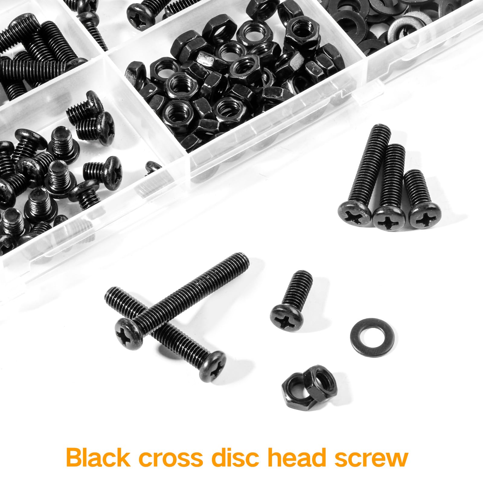 Zmbroll M5 Black Pan Head Machine Screw Assortment – 216-Piece Kit With Nuts & Washers, 9 Sizes (6–35mm), Phillips Drive, Carbon Steel