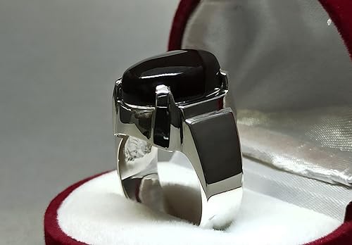 Miniatura 6 de 14 Carat Natural Yemeni Blood Red Aqeeq Mens Plain Elegant Ring Sterling Silver 925 Handmade Red Carnelian Ring Gift for Him Agate Religious Ring