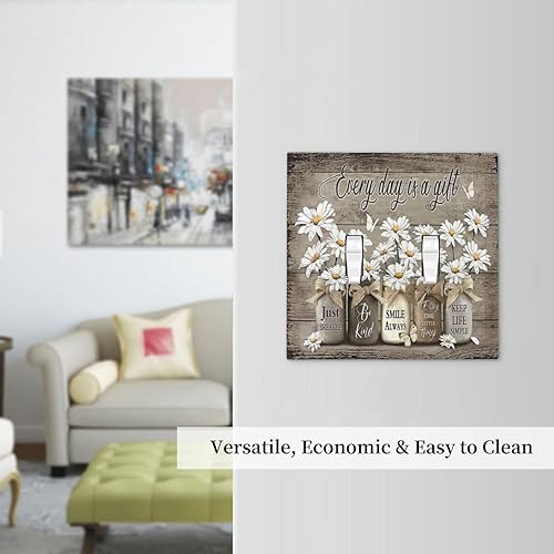 Miniatura 373 de Placa de pared dúplex de receptáculo de dispositivo de 1 gang de madera envejecida blanca gris con veta de tablón, cubierta de enchufe eléctrico de