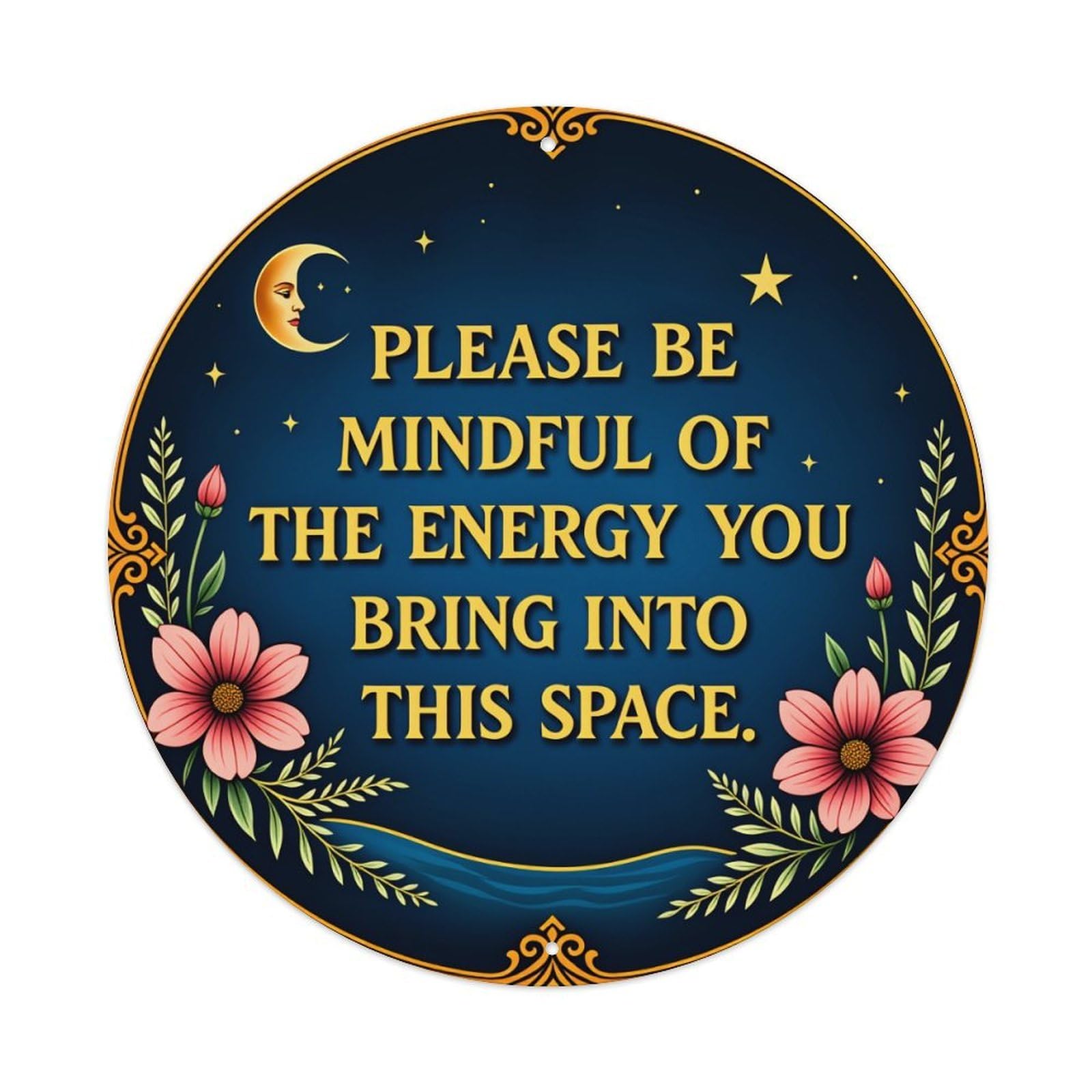 Moon Stars Flowers Leaves Text Metal Tin Sign Vintage Garden Bedroom Cafe Bar Man Cave Home Wall Decor Metal Poster 8x8 inches
