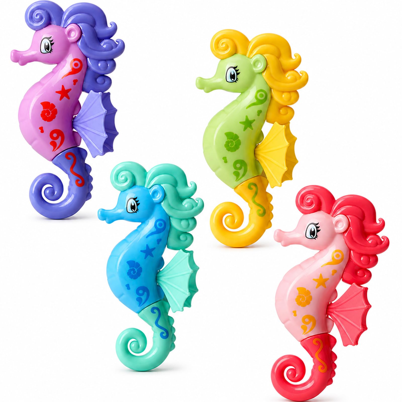 4 Pcs Diving Toys,Pool Game,Water Play Seahorse Dive Figures for Bath Tub,Swimming Pool,Beach,Party Favours,Water Activity,Gift Bag Fillers,Summer Outdoor Games and Ocean Theme Decor Set,Garden Party