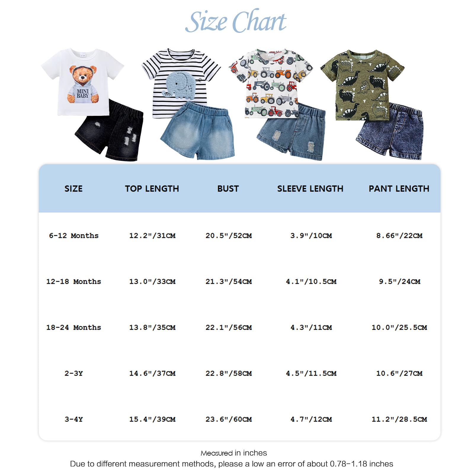 Little Baby Boy Clothes Short Sleeve Printed Cute Top+ Shorts Ripped Jeans 2Pcs Spring Summer Casual Set — view 7