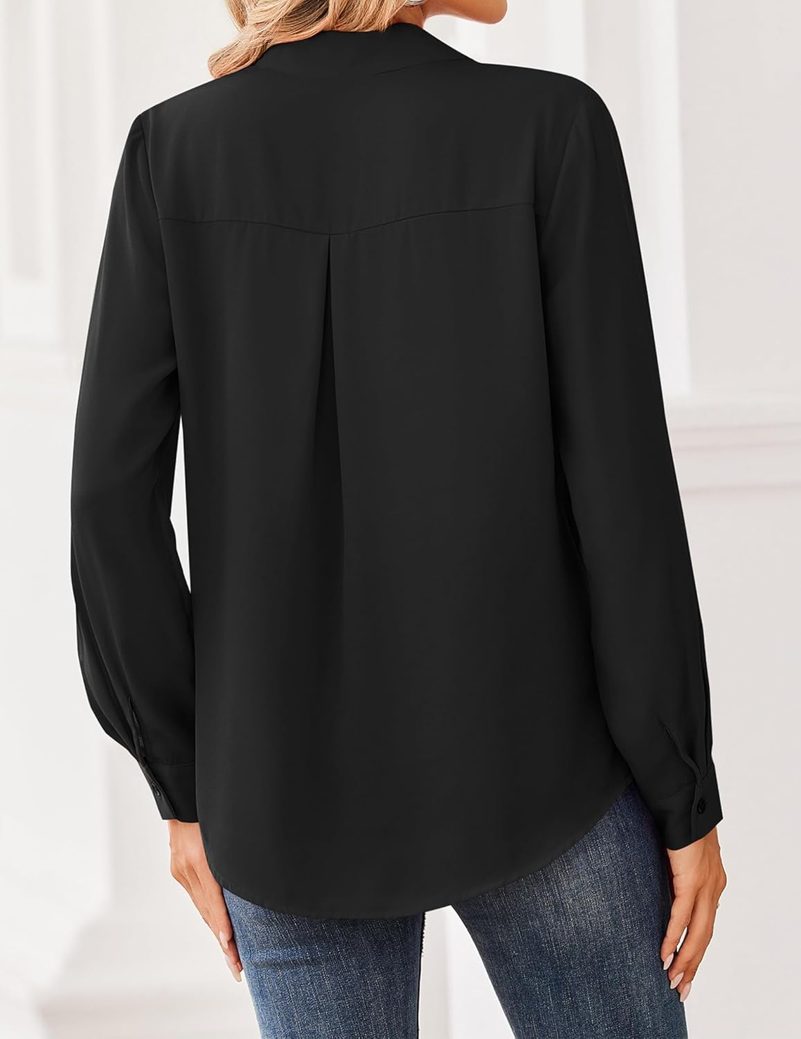 Zeagoo Women Blouses Chiffon Long Sleeve Button Down Shirts Business Causal Dressy Work Top V Neck Summer Spring Clothes - Image 5