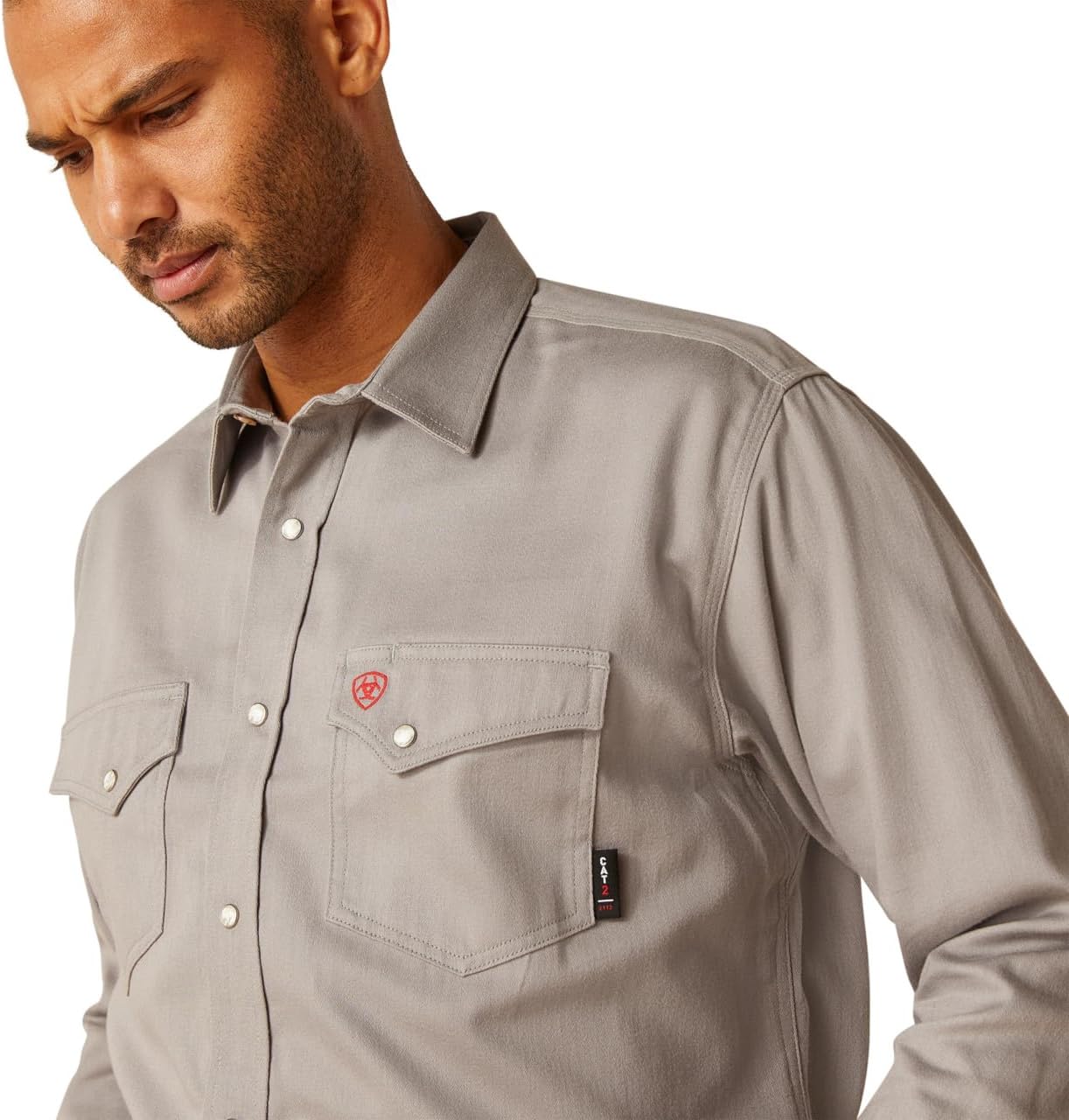 ARIAT Men's Fire Resistant Solid Classic Fit Snap Work Shirt, Silver Fox, 3X-Large - Image 4