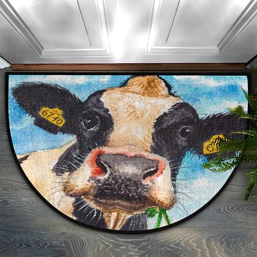 Miniatura 1 de Tapete medio redondo para puerta de animal lechero, antideslizante, para entrada de bienvenida al aire libre, absorbente, lavable, para interiores y