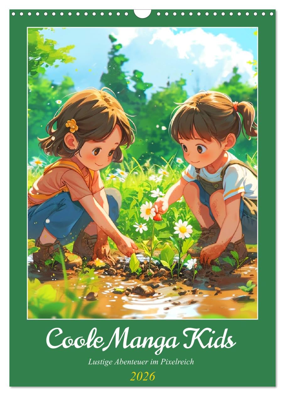 Cool manga kids. Fun adventures in the pixel realm UK-Version (Wall Calendar 2026 DIN A3 Portrait), CALVENDO 12 Month Wall Calendar — image 1