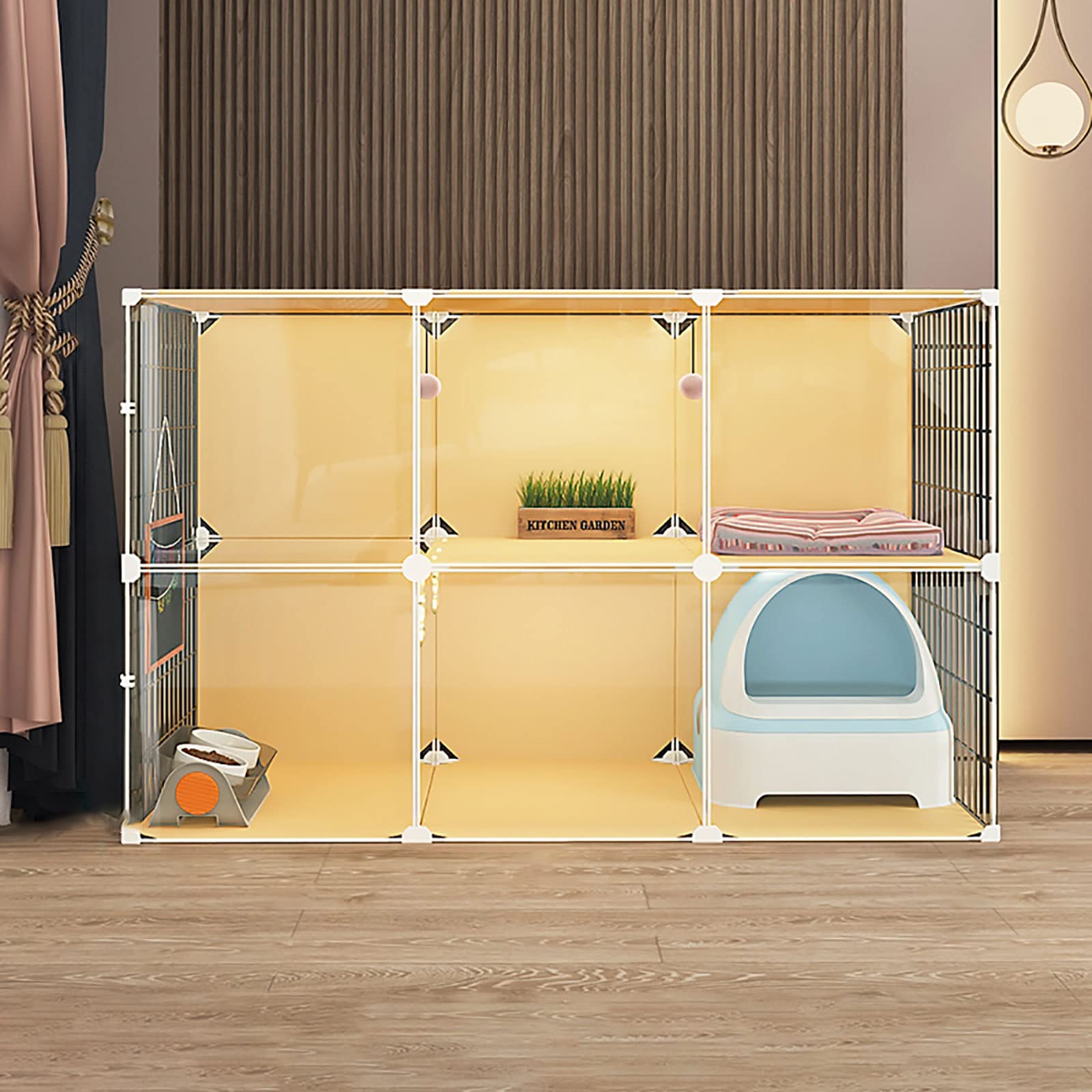 Cage pour chat d'intérieur avec bac à litière intégré de taille 107x47x72 cm