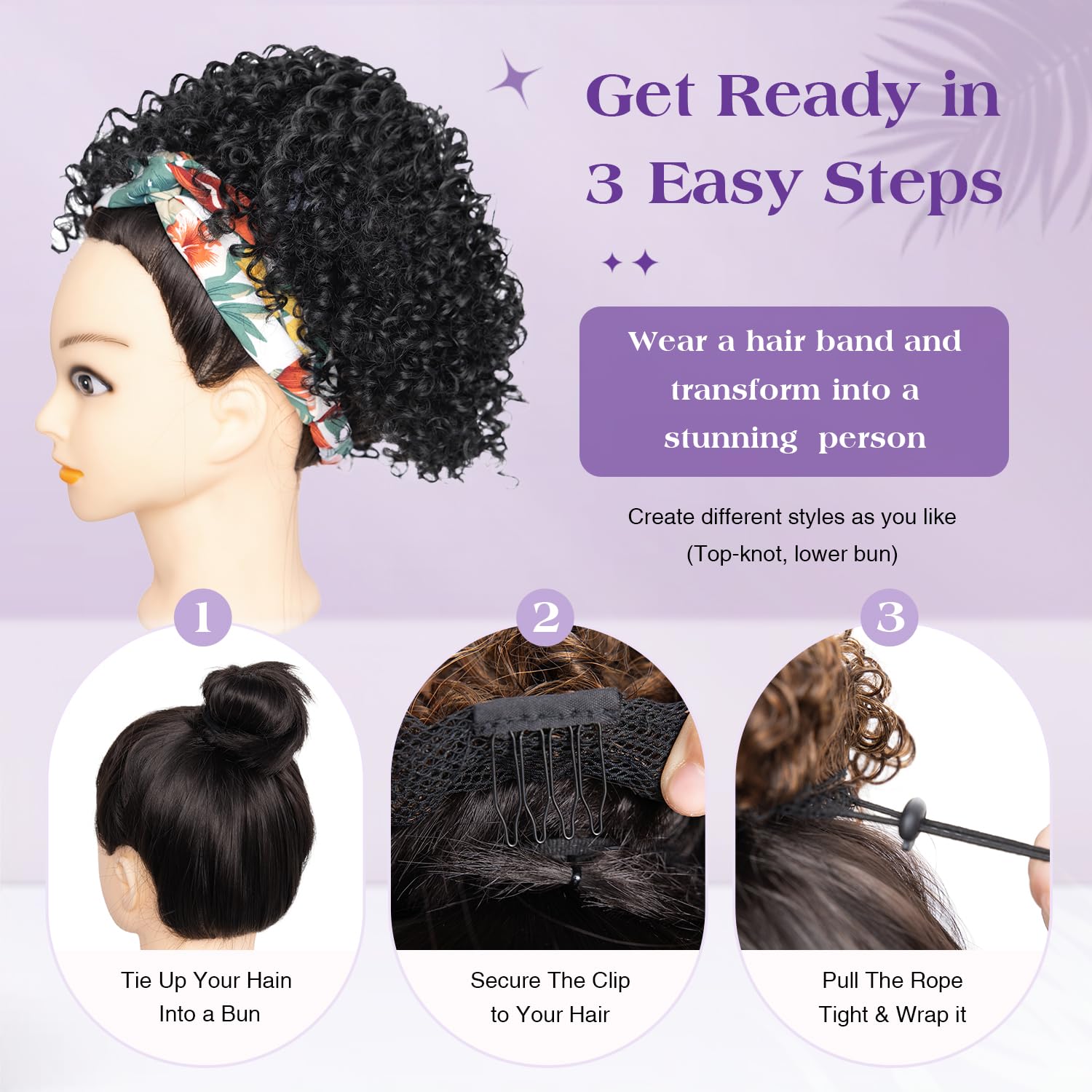 Short Curly Drawstring Ponytail Extension for Black Women Synthetic Short Afro Kinky Curly Black Ponytail Drawstring Extension Messy Bun Hair Piece Protective Style for Daily Party Use 10Inch 1B - Image 6