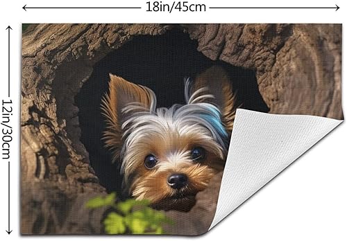 Miniatura 2 de Juego de 6 manteles individuales de PVC con diseño de A Little Yorkshire Terrier antideslizantes, de 12 x 18 pulgadas, juego de manteles