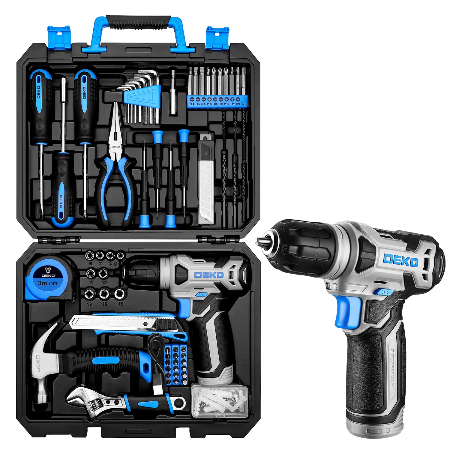 Werkzeugkoffer Akkuschrauber Werkzeugkasten Werkzeug Koffer Werkzeugset: DEKO Werkzeugkiste Bestückt 126-tlg. professionelle Werkzeugkiste für Heimwerker, für Büros und Garten, Blau