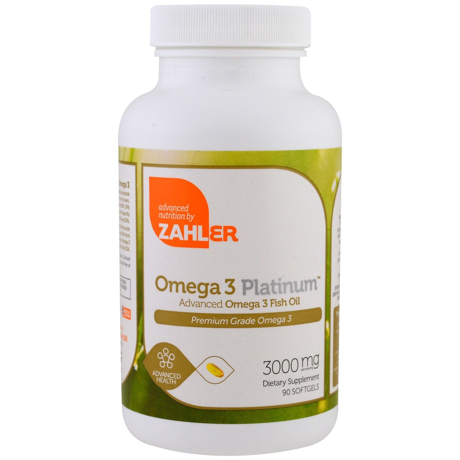 ZahlerOmega 3 Platinum, Advanced Omega 3 Fish Oil, 3000 mg, 90 Softgels