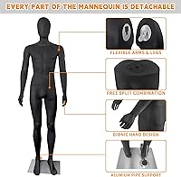 Vista 2 de Maniquí masculino de cuerpo completo, modelo de maniquí, soporte de 73 pulgadas, soporte de maniquí modelo, exhibición realista, maniquí de cuerpo