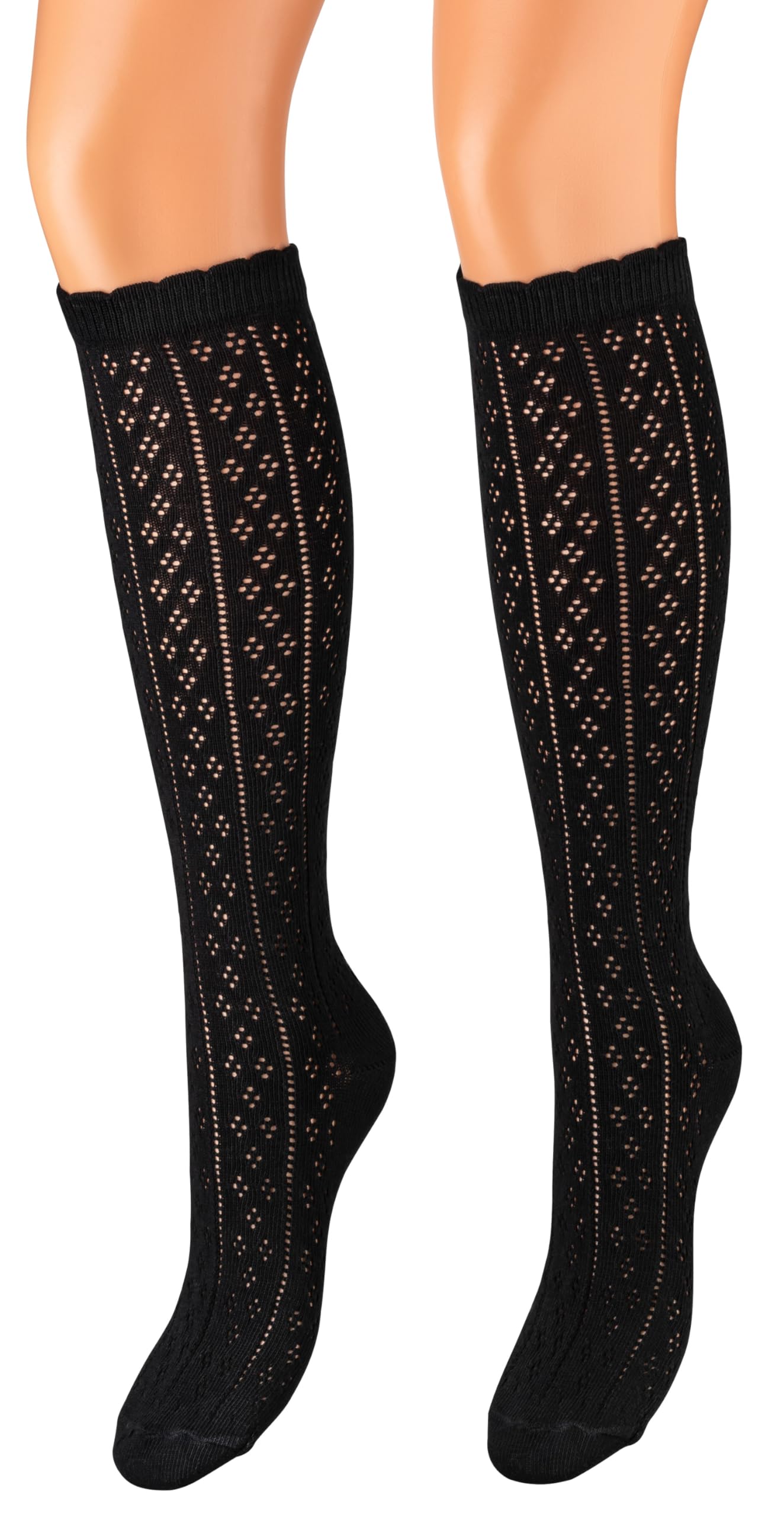 Piarini Black Traditional Knee-High Dirndl Socks In Crochet Look - Uk3-5 (Eu35-38) - 1 Pair